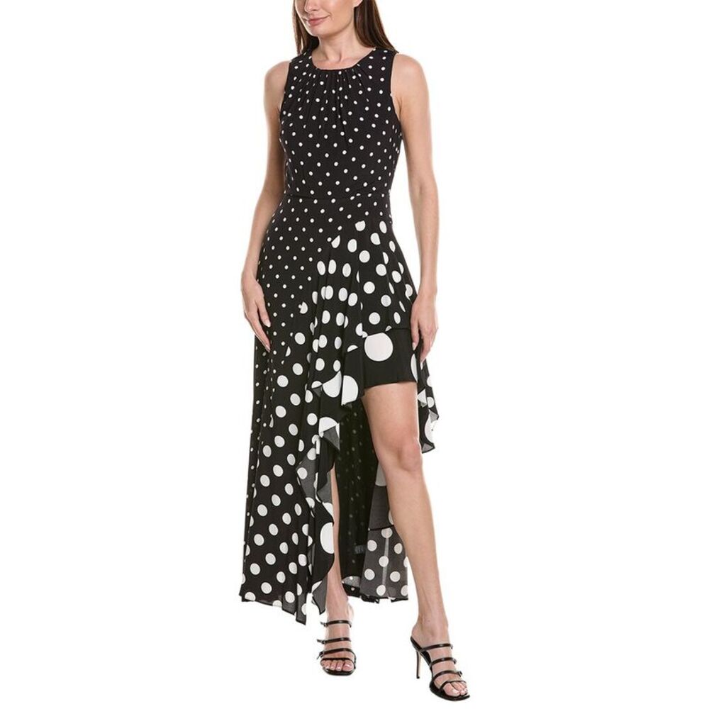 Milly Womens  Spencer Polka Dot Combo Sleeveless Ruffle Maxi Dress, Black